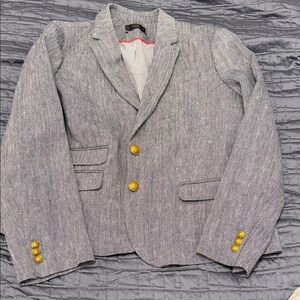J. Crew Gray Herringbone Blazer with Gold Buttons